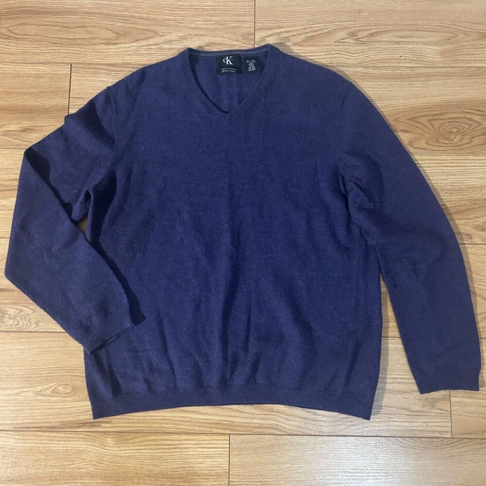 Calvin Klein Pullover 100% Extra Fine Merino Womens XL V-Neck Purple Warm Wool
